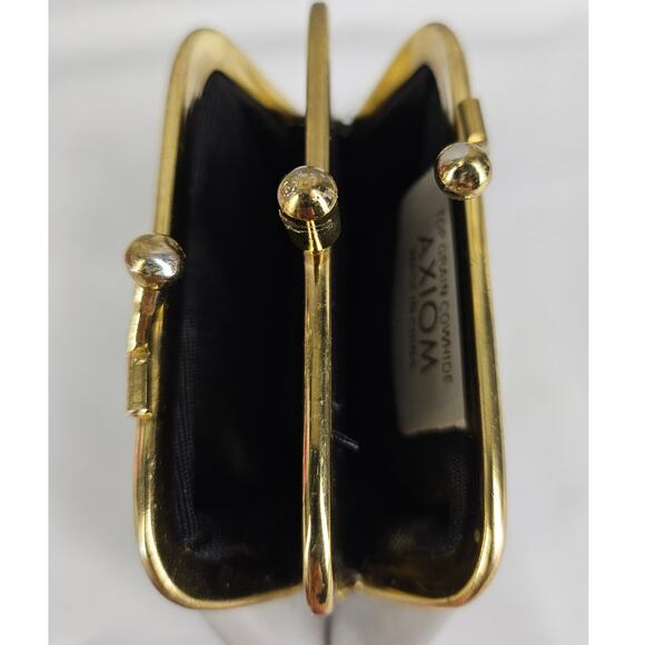 AXIOM GRAY COWHIDE COIN PURSE BRASS KISS LOCK SNAP CLOSURE VINTAGE STYLE - Picture 4 of 8